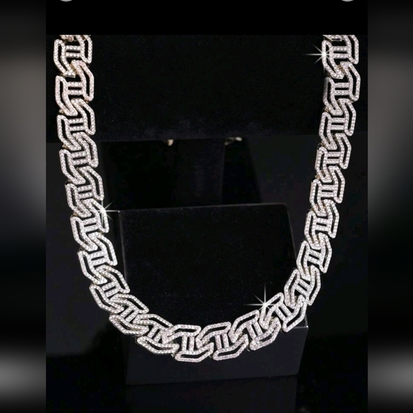 Jewelry - Elegant Iced Out Fully Rhinestone Figaro H-shape Silver Chain Necklace 22"